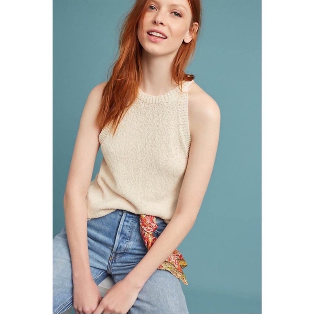 Anthropologie Maeve Cotton Knit Halter Cream Beige Tank Top XS - Picture 11 of 11